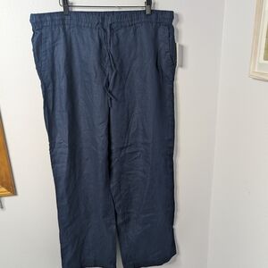 NWT Charter Club 100% Linen Pants, Intrepid‎ Blue, XL